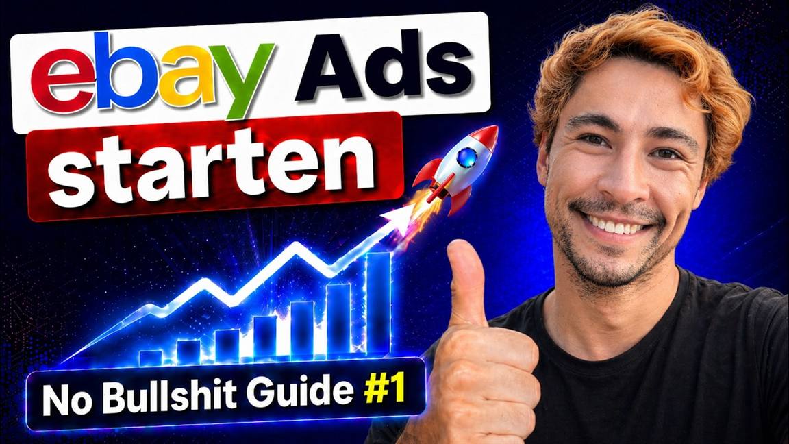 Standbild der ersten Folge: der Titel „eBay Ads starten – No Bullshit Guide #1“, daneben Michael Hilse mit erhobenem Daumen